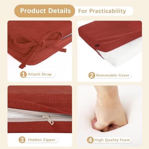 Favoyard Outdoor Bench Cushion Red 42 x 16 inch