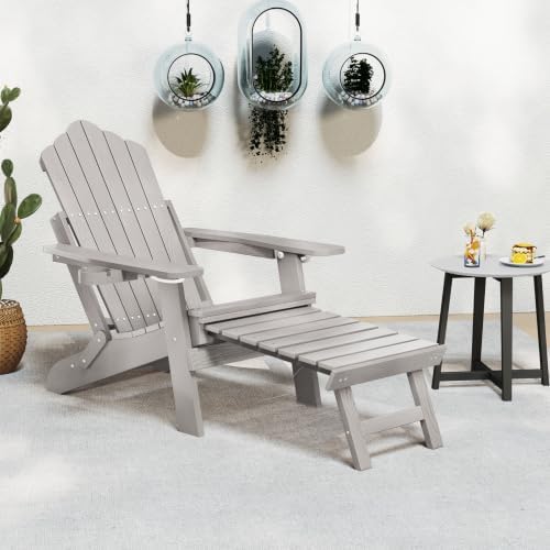 GIANTEX Folding Adirondack Chair, All-Weather Lounge Chair with Adjustable Ba...