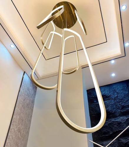 6-Rings Modern Chandelier, LED Gold Large Contemporary Light for Staircase, D...