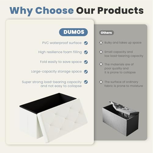 DUMOS 30 Inch Folding Ottoman with Storage Bench, Foot Rest Stool Ottoman
