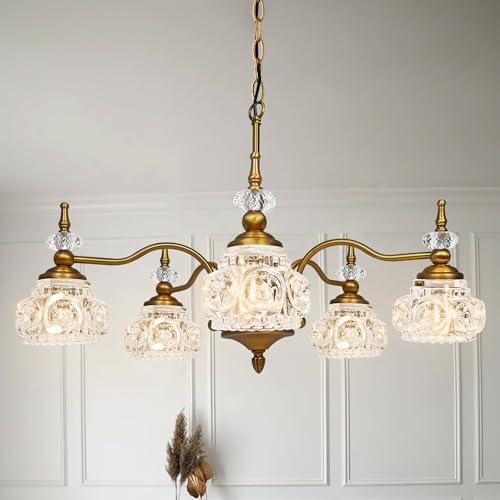 Montex Brass Pendant Light Fixture, Gold Vintage Chandelier Light Fixture 5 L...