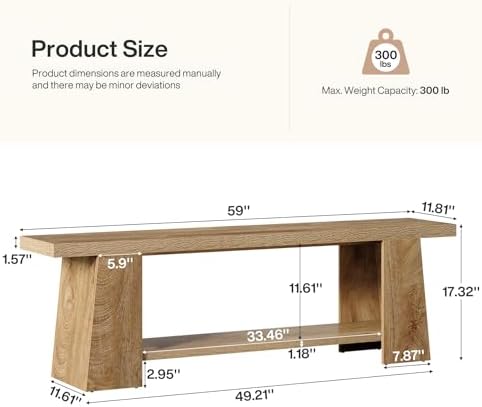 Tribesigns 2-Tier Entryway Bench, 59-Inch Extra Long Shoe Bench with Storage ...