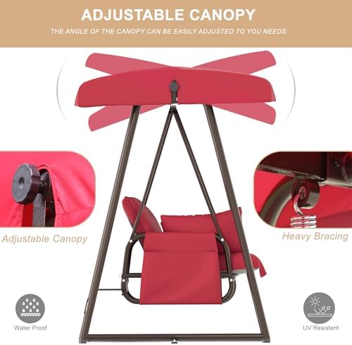 3-4 Seat Oversized Outdoor Porch Swing with Adjustable Canopy