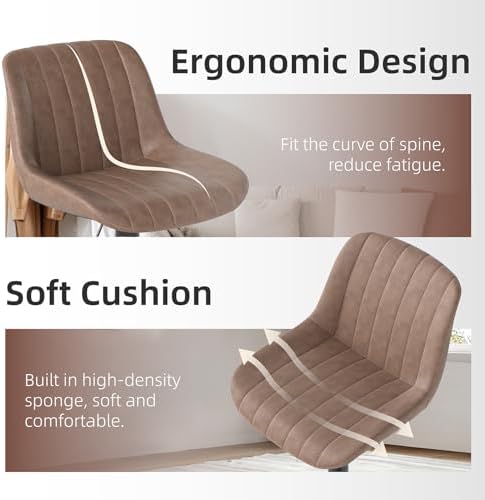 Youhauchair Adjustable Faux Leather Bar Stools Set of 2, Light Brown