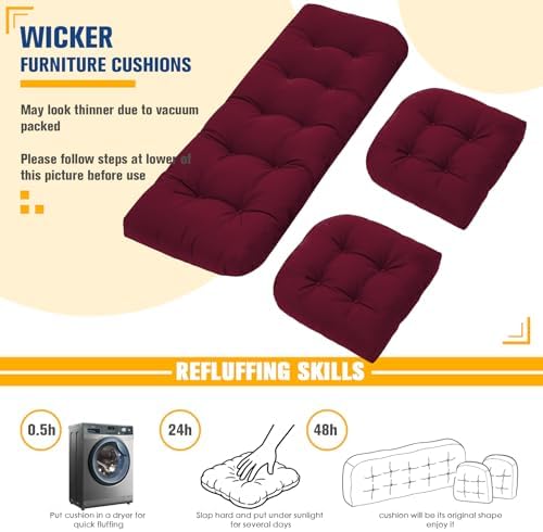Outdoor Chair Cushions, Patio Wicker Furniture Seat Pads, Waterproof