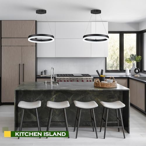 Benkut 1 Ring LED Chandelier Modern Black Pendant Light for Dining Room