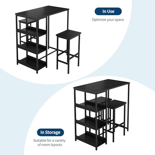 GarveeHome Dining Table Set for 2, Wood Table with Bar Stools
