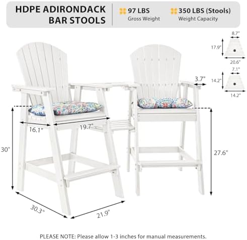 Sundale Outdoor Tall Adirondack Chairs Set of 2 with Table, Patio HDPE Bar