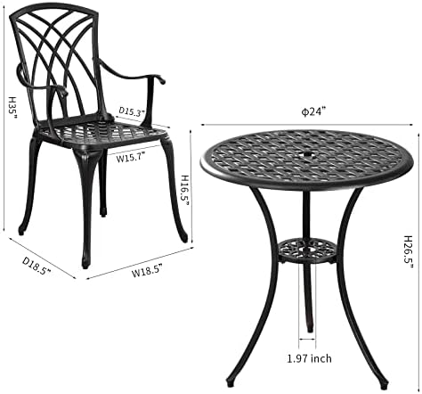 Outdoor 3 Piece Bistro Set Cast Aluminum Bistro Table and Chairs Set of 2, Al...