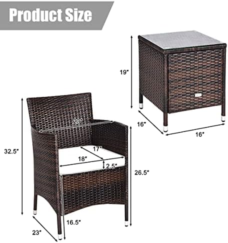 HAPPYGRILL 3 Piece Patio Set Wicker Rattan Furniture Set Outdoor Rattan Conve...