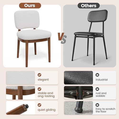 Wooden Dining Chairs Set of 6, Boucle Upholstered Kitchen Chairs with Solid W...