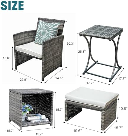 OC Orange-Casual 6 Pieces Patio Furniture Set w/Chairs and Ottomans, White