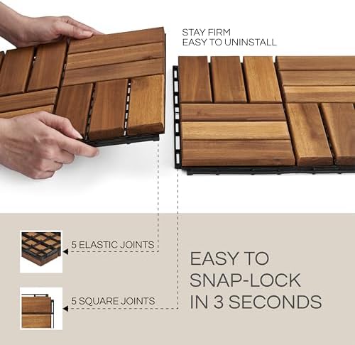 THYOI Premium Deck Tiles, 10 Pcs Patio Flooring - Golden Teak - Crossed