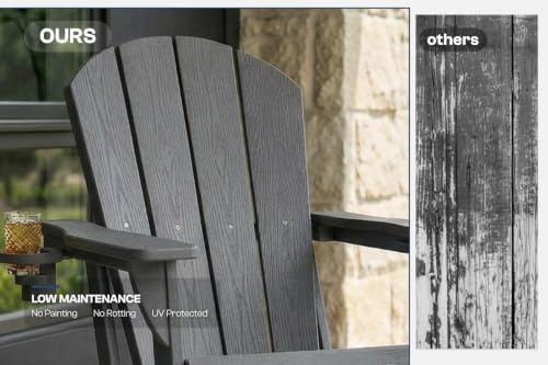 Folding Adirondack Chair with Cup Holder and Phone Holder, Heavy Duty HDPE Pl...