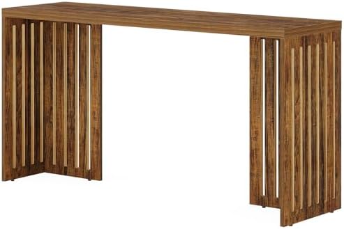 Tribesigns 63-Inch Bar Table with Louvered Base, Rustic Brown