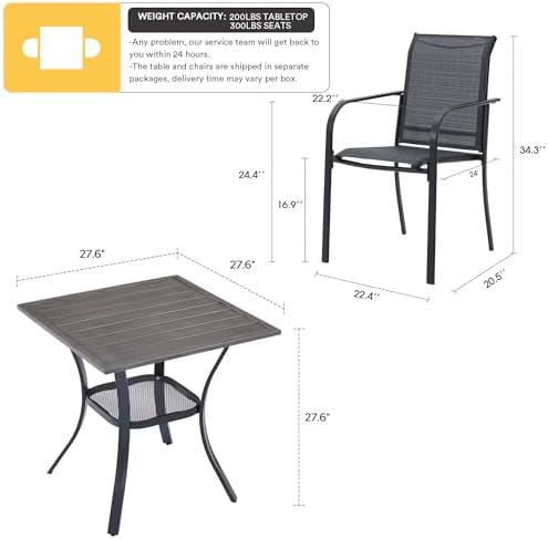 VICLLAX 3 Pieces Patio Dining Set for 2, Outdoor Furniture Set Includes 1 Sma...