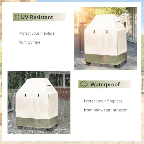 Outdoor Fireplace Cover, 32"L × 24"W × 45"H, Beige & Grayi...