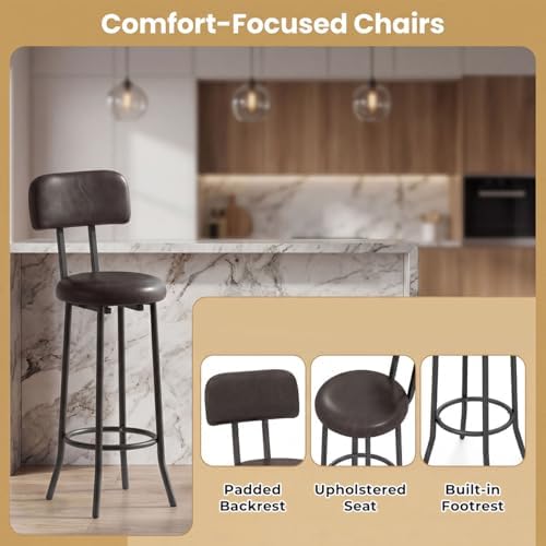 GIANTEX 3-Piece Bar Table and Chairs Set, Counter Height Pub Table and 2 Upho...