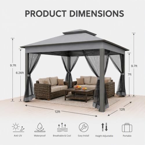 COBIZI 12x12 Pop Up Gazebos On Clearance - Portable Gazebo with Mosquito Nett...