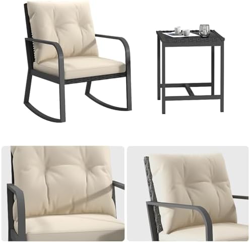 Bistro 3 Piece Patio Furniture Set, Patio Table and Rattan Outdoor Rocking Ch...