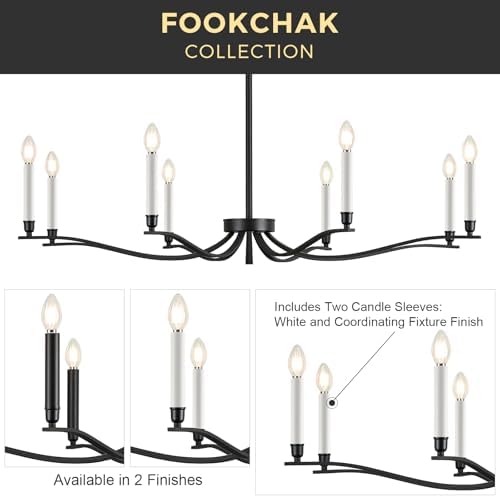 Black Chandelier, Modern Dining Room Light Fixture 8 Light Candle Chandelier ...