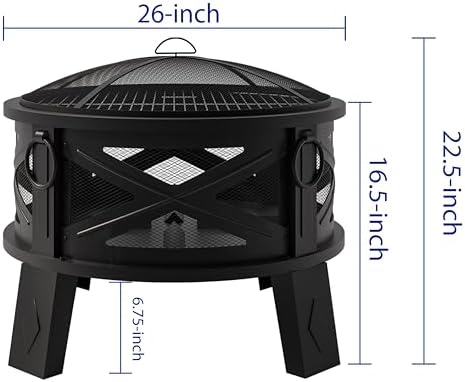 Fire Beauty 26" 2-in-1 Fire Pit with BBQ Grill, Spark Screen & Poker...