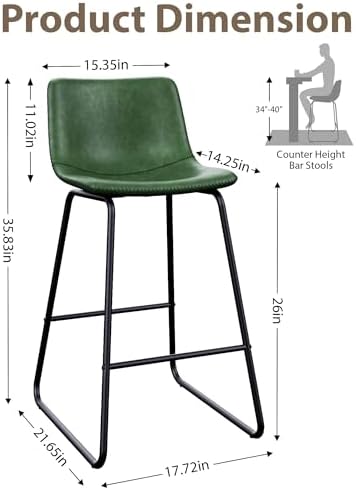 26in Bar Stools Counter Height Chairs Set of 3 (Green)