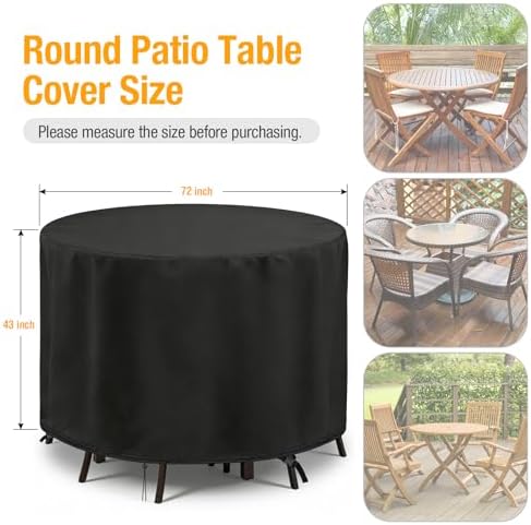 POMER Round Patio Furniture Set Cover,Outdoor Round Table Cover 72"D x 4...