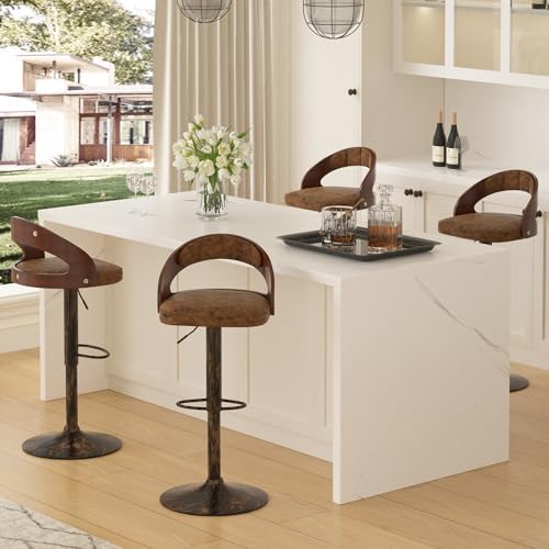 VECELO Bar Stool Set of 2,Kitchen Island Stools with Bentwood Back,Arm&Fo...