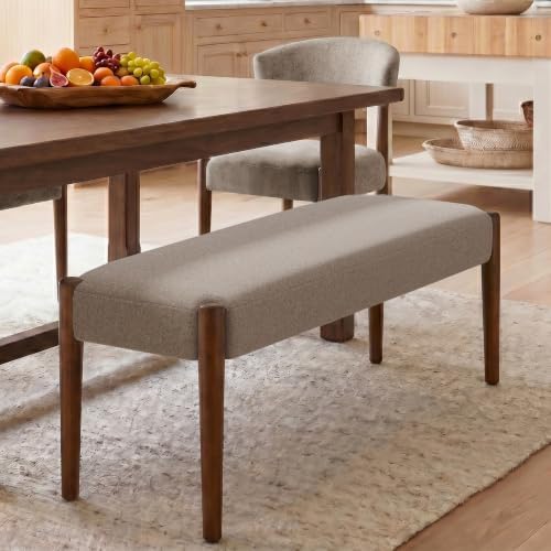 Usaint 42" End of Bed Bench with Wood Legs, Brown with Walnut Leg