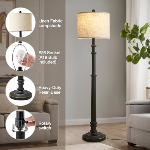 EJIAXIN Floor Lamps for Living Room - 60" Farmhouse Floor Lamp with Adju...