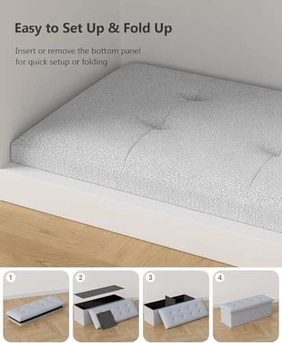 OS MOTOR Folding Storage Ottoman Bench, Light Gray, 43 Inches