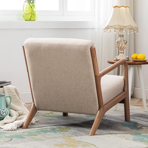ANJ Mid Century Modern Accent Chair, Comfy Fabric Living Room Chairs with Sol...