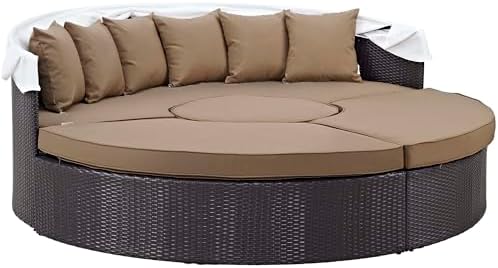 Modway Convene Wicker Rattan Outdoor Patio Retractable Canopy Round Poolside ...