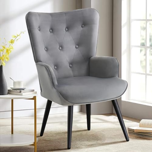 Furniliving Modern Accent Chair, Velvet Tufted Button Wingback Chair Upholste...