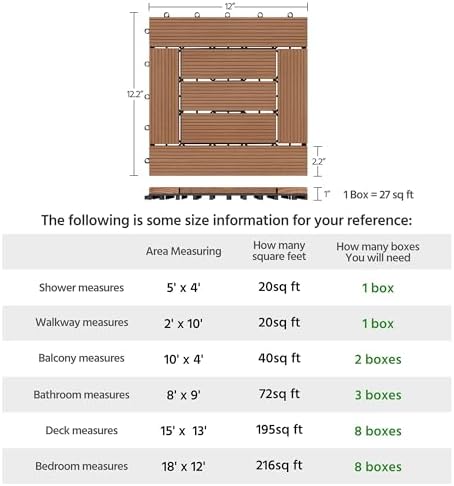 Yaheetech 27PCS Patio Floor Tiles Outdoor Interlocking Deck 12 x 12in,Brown