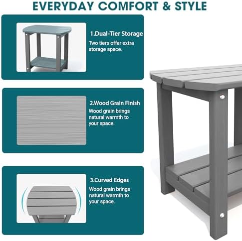 THOEOE Outside Side Table, Weather Resistant Grey