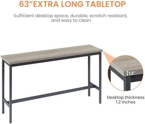 Long Bar Table Set with 3 PU Upholstered Bar Stools, Industrial Bar Table and...