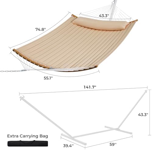 SUPERJARE Hammock with Stand, 2 Person Heavy Duty Hammock with Padded Cotton,...