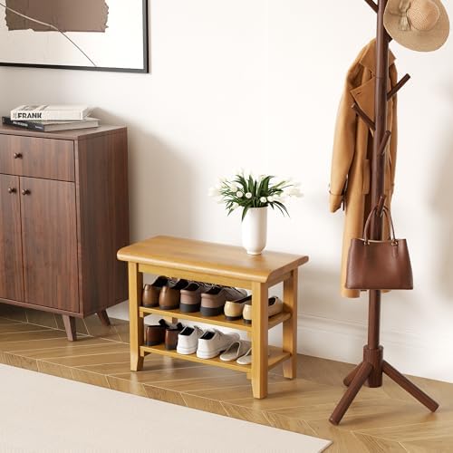 Shoe Rack Bench Mid Century Modern 2-Tier Shoe Rack Organizer for Entryway Ha...