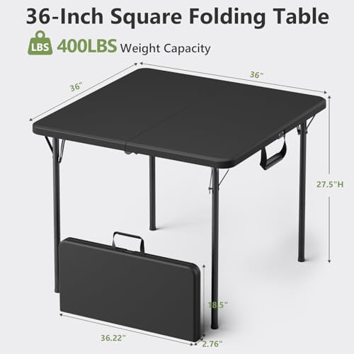Folding Table, 36 Inch Square Foldable Card Table with Carrying Handle, Heavy...