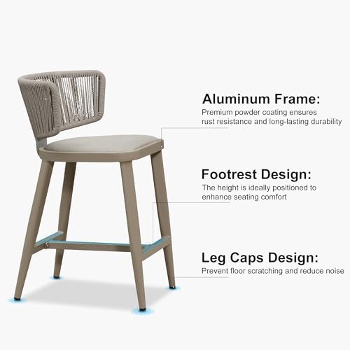 PURPLE LEAF Outdoor Counter Height Bar Stool 2-Pack Rope Wicker Champagne