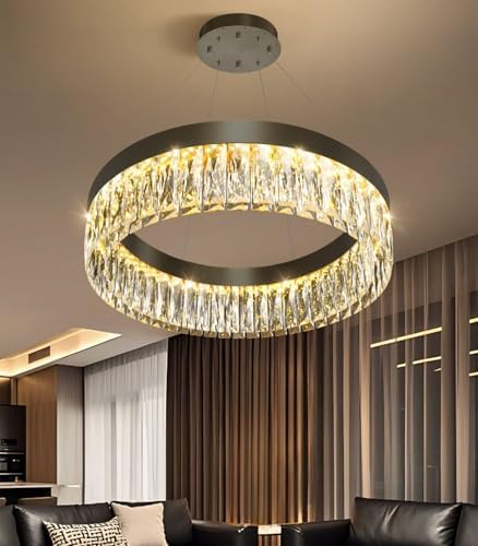23.6" 1 Ring Modern LED Dimmable Ring Chandelier Adjustable Round Crysta...