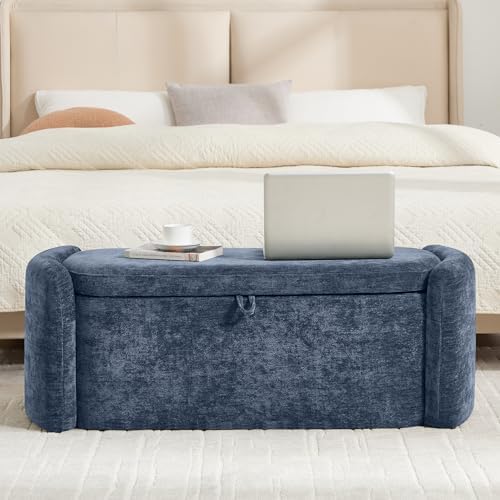 Oval Ottoman Bench with 20 Gal of Storage Space Upholstered Chenille Seat End...