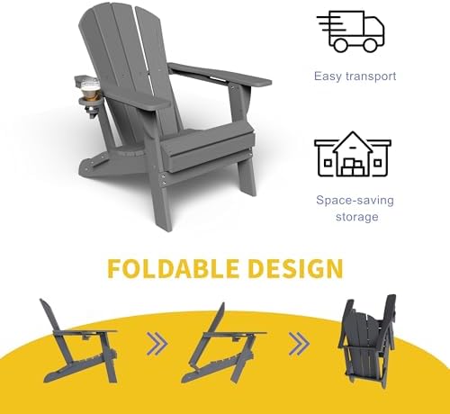 Kingdura Foldable Adirondack Chair, Portable HDPE All Weather Resistant Outdo...