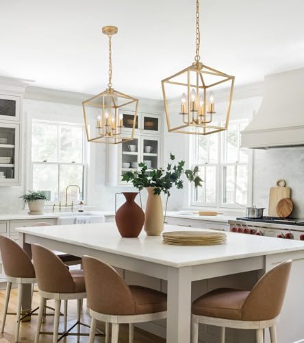 Industrial 4 Lights Chandelier, Gold Lantern Ceiling Light Fixtures with Rust...