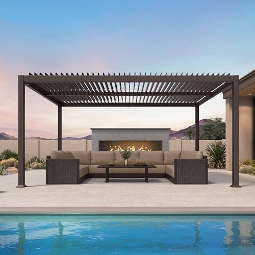 PURPLE LEAF Patio Louvered Pergola 11' x 15' Outdoor Hardtop Gazebo B...