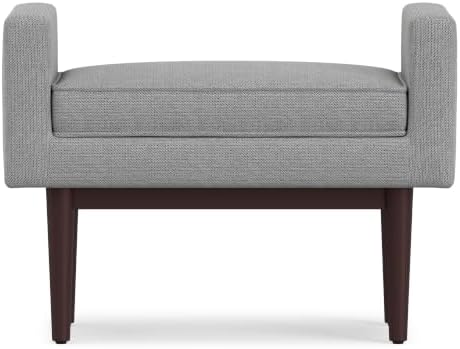 SIMPLIHOME Scott 29" Wide Linen Fabric Rectangle Ottoman in Pewter Grey