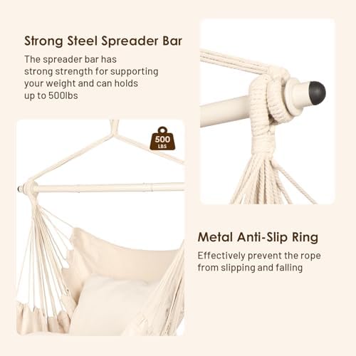 Highwild Hammock Chair Hanging Rope Swing - Max 500 Lbs - 2 Cushions Included...