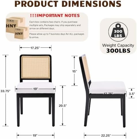 HNY Modern Farmhouse Rattan Dining Chairs Set of 6, Beige Linen Upholstered D...